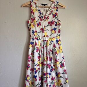 Banana Republic Purple and Yellow Pleated Midi Dress